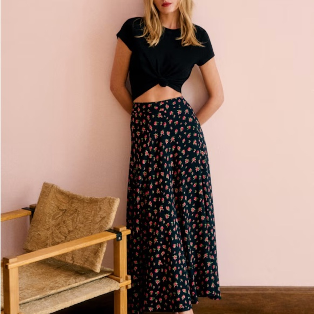 Sezane Floral Black Maxi Skirt - Like New